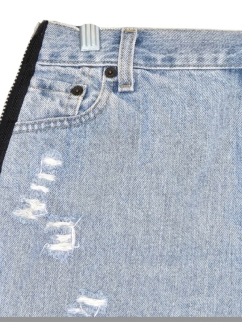 Furst Of A Kind Upcycled Levi's Jean Short Distressed Denim Side Zip Size 30 - Picture 11 of 13